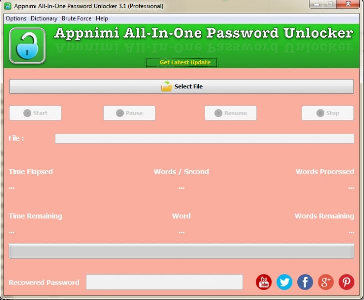Appnimi All-In-One Password Unlocker for Windows - Initial Window