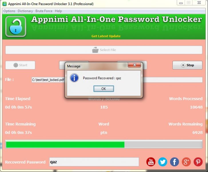 Appnimi All-In-One Password Unlocker for Windows - Password Recovered